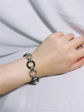 Hi Ho Silver SFSterling Silver Oxidized Link Toggle Bracelet LOB195med 46.5g